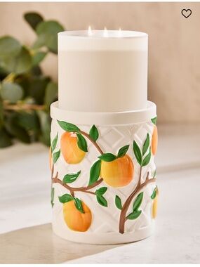 Vera Bradley Peach Pedestal 3-Wick Candle Holder by B&BW 5.8 x 4.8 NWT + Mfg Box